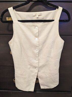 WAYF Cream Square-Neck Button Front Linen Tank